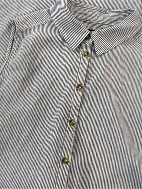 Tahari Dress Blue White Vertical Stripes 100% Linen Sleeveless Women’s Size L